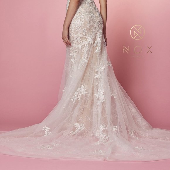 NEW LONG SLEEVELESS V-NECK MERMAID POLYESTER DRESS EMBROIDERED WITH LACE NX H493 - Picture 9 of 11